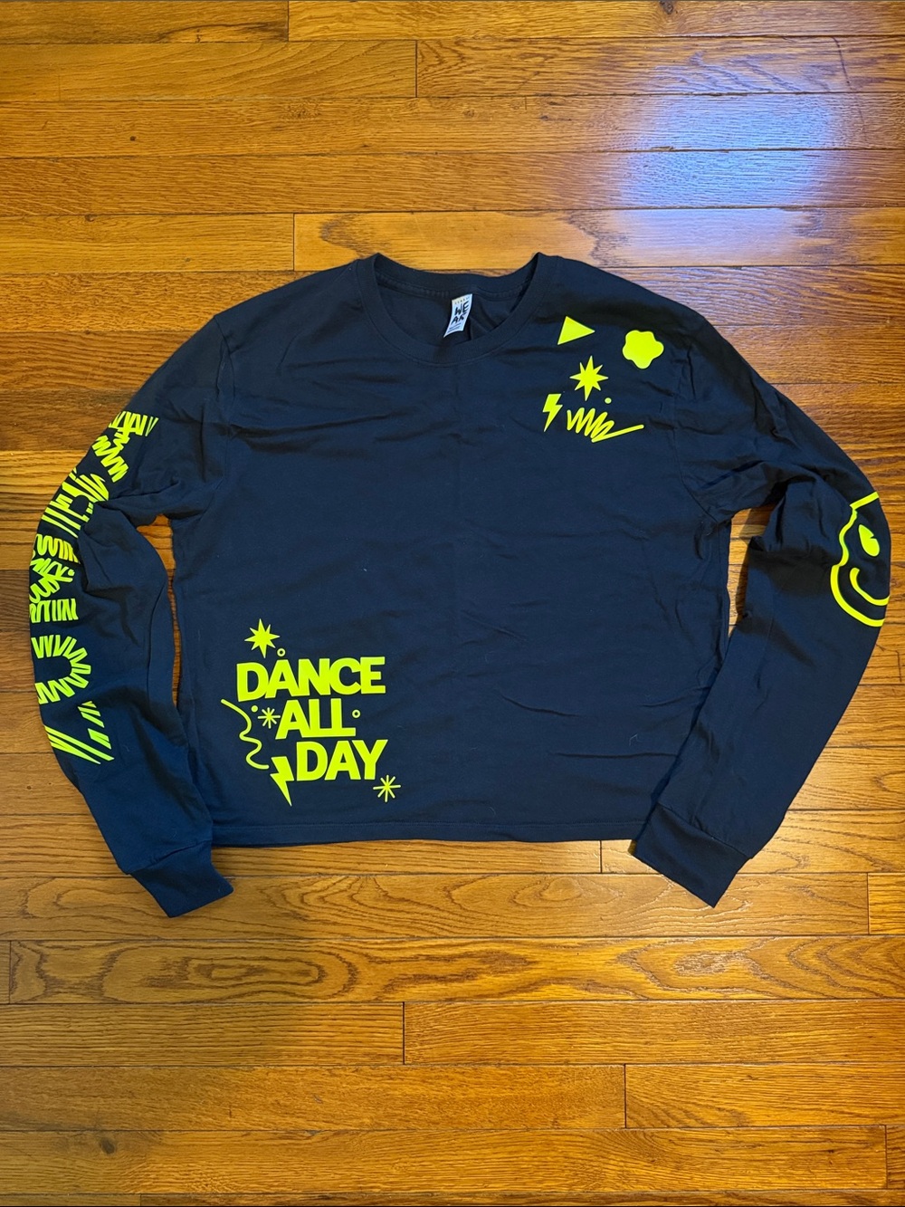Zumba Fitness Black Long Sleeve Tee with Neon Yellow 'Dance All Day' Graphics
